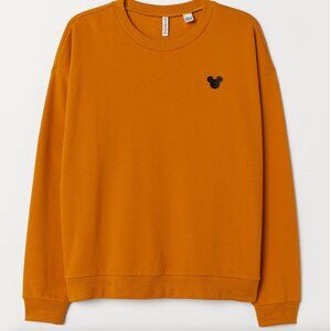 Divided Mustard Yellow Disney Mickey Mouse Long Sleeve Pullover Sweatshirt